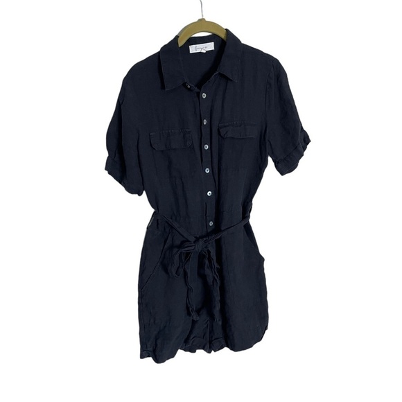Banco Black Linen Utility Belted Romper Small - Picture 1 of 8